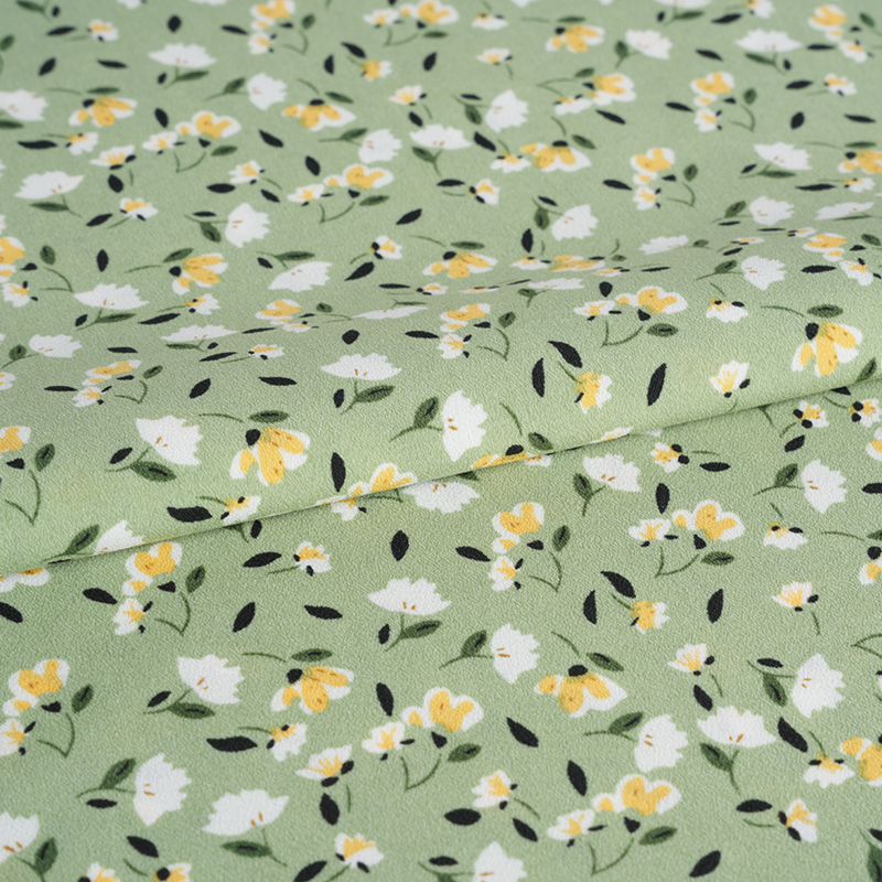 2026*75 Tessuto con stampa floreale piccola in crêpe Yao di fiori di seta falsa torsione