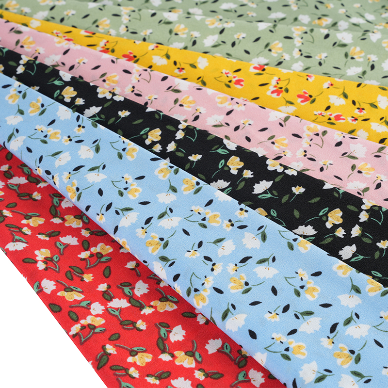 2026*75 Tessuto con stampa floreale piccola in crêpe Yao di fiori di seta falsa torsione