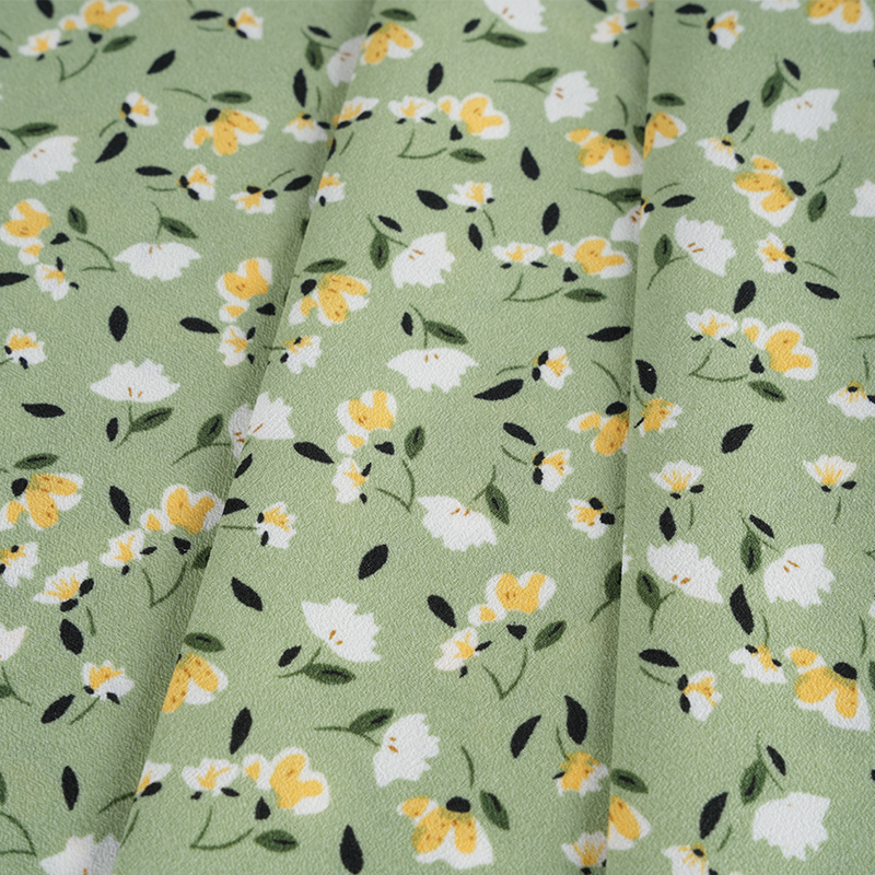 2026*75 Tessuto con stampa floreale piccola in crêpe Yao di fiori di seta falsa torsione