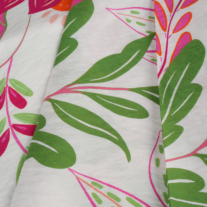 Tessuto con stampa Uccelli del Paradiso tinta unita semilucido