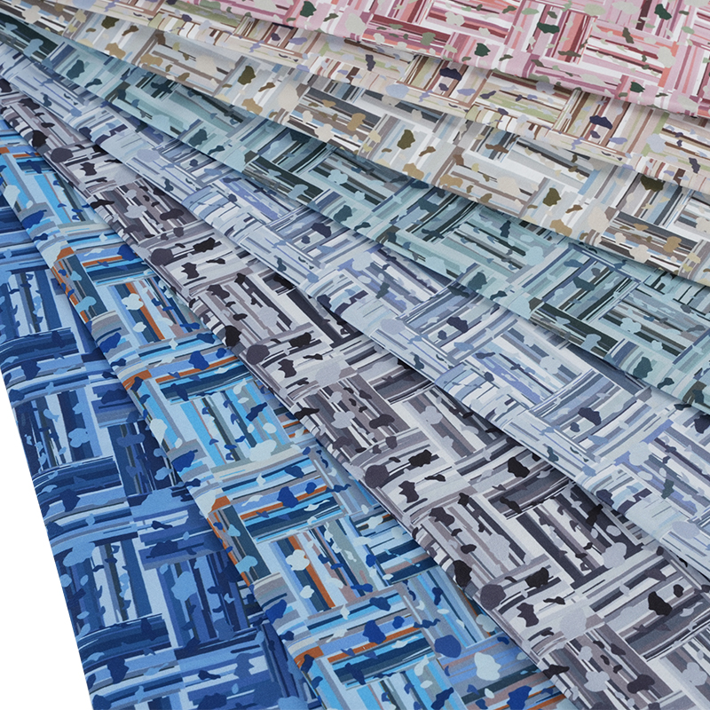 Tessuto per stampa digitale a blocchi positivi e negativi astratti in cotone di seta fresco 100D * 40S